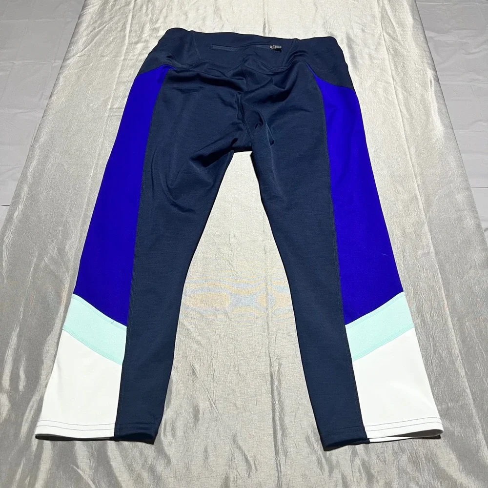 Athleta Navy Blue Colorblock Cropped Leggings Zipper Pocket Size M 596513-01